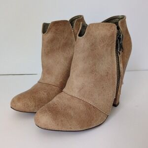 Women's Michael Antonio Sz 9 Suede Light Brown Suede‎ Feel Heeled Zipper Booties